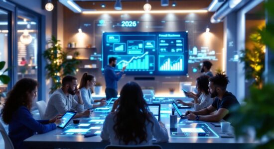 Современный офис малого бизнеса в 2026 году с высокими технологиями финансирования.