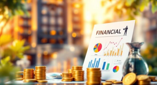 Инфографика финансового плана для гостиницы с изображением роскошного отеля и графиков.