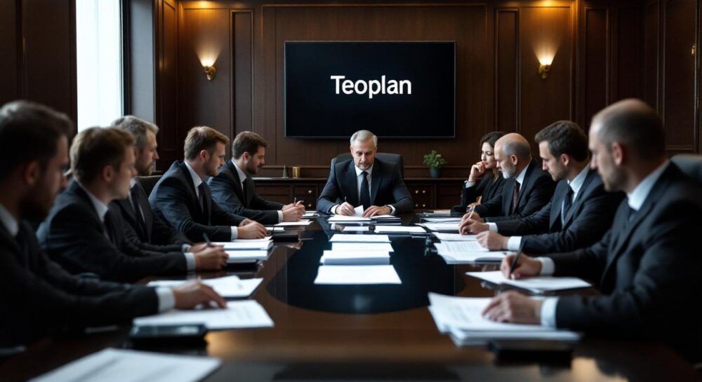 Работодатели на круглом столе в строгом офисе обсуждают документы о государственных субсидиях.