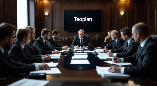 Работодатели на круглом столе в строгом офисе обсуждают документы о государственных субсидиях.