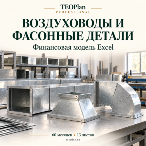 Финансовая модель производства воздуховодов и фасонных деталей в Excel на 60 месяцев