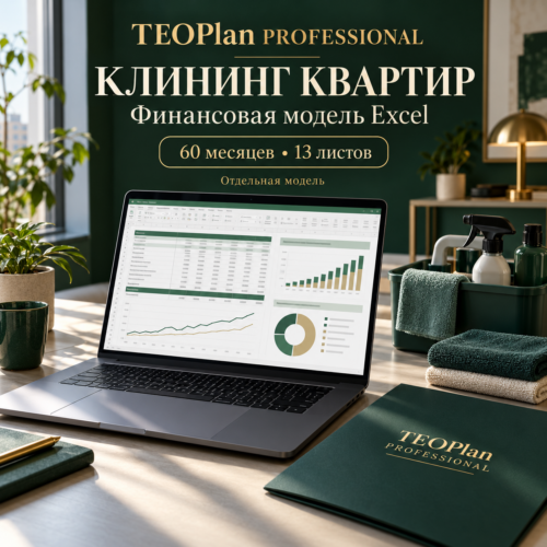 Клининг квартир — отдельная финансовая модель Excel TEOPlan на 60 месяцев
