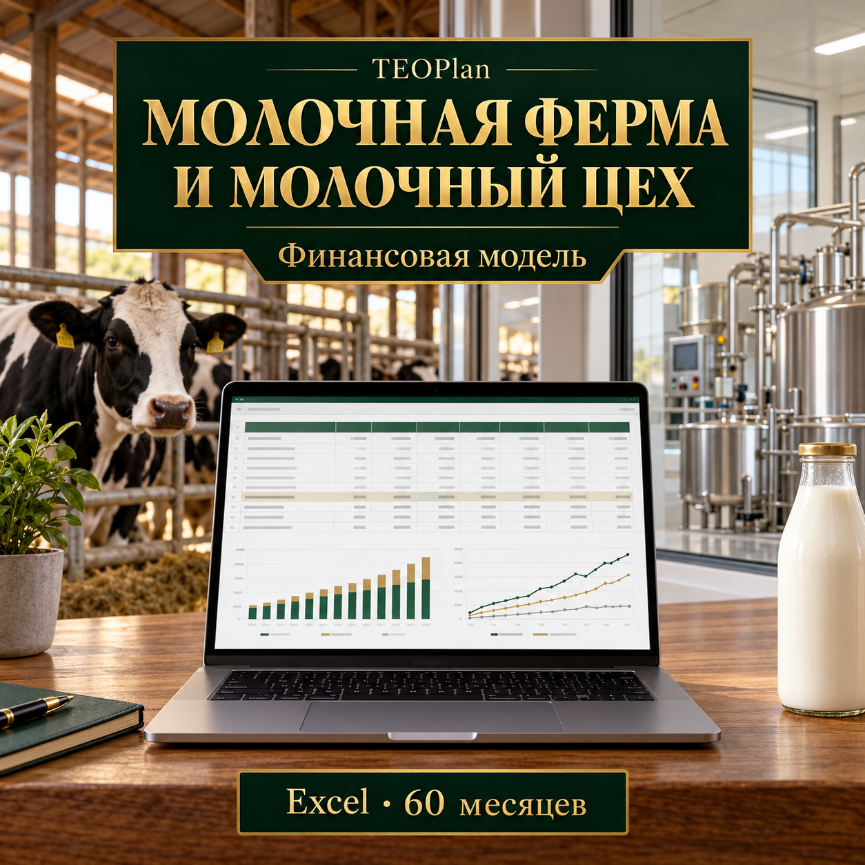 Финансовая модель молочной фермы на 24 коровы и молочного цеха — Excel TEOPlan