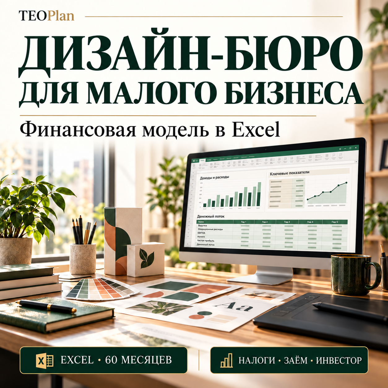 Финансовая модель дизайн-бюро для малого бизнеса в Excel на 60 месяцев