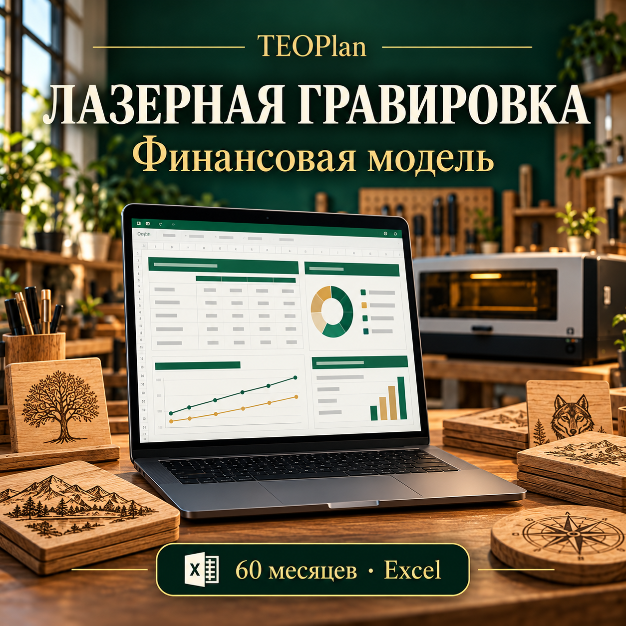 Лазерная гравировка по дереву — финансовая модель Excel TEOPlan