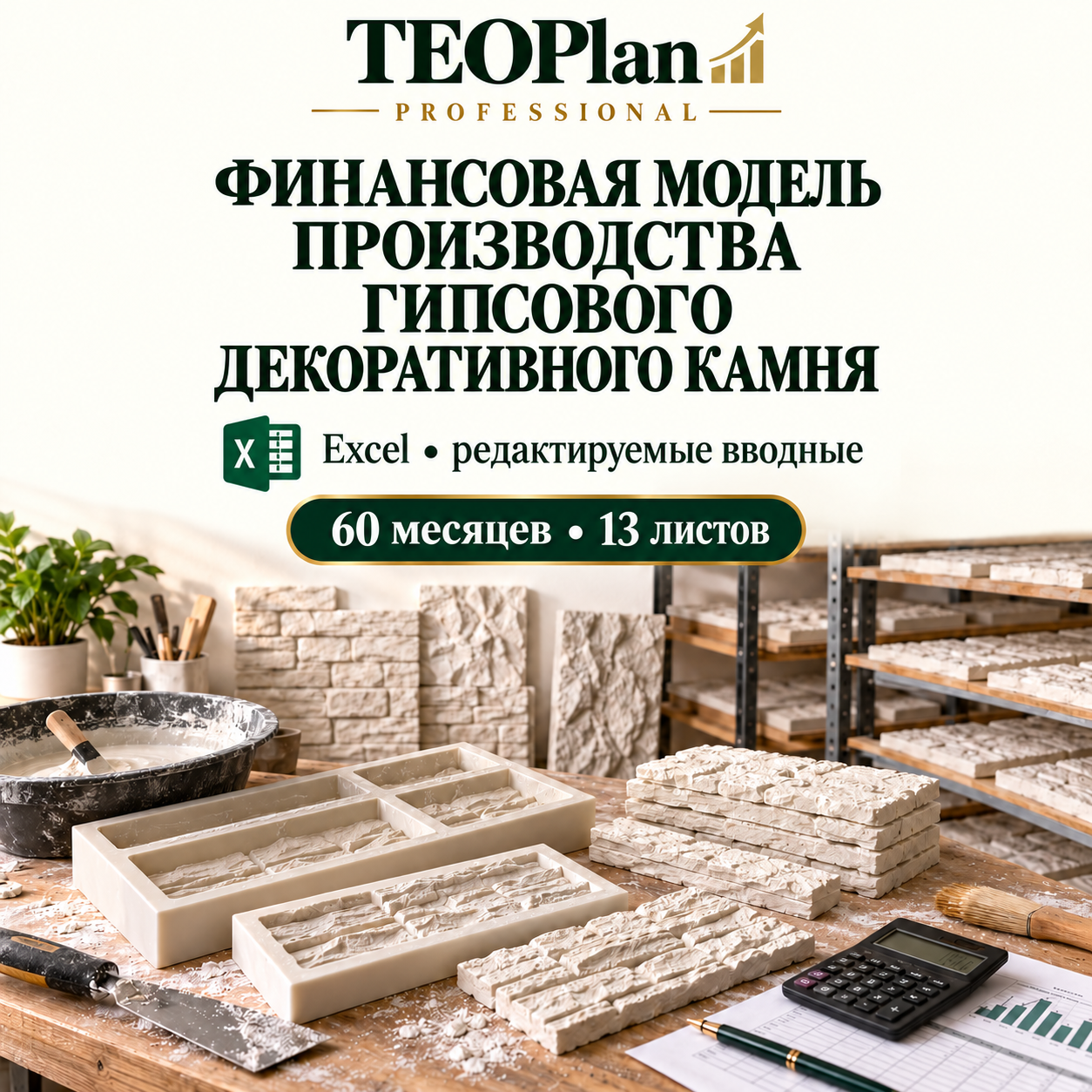 Финансовая модель гипсового декоративного камня — Excel на 60 месяцев