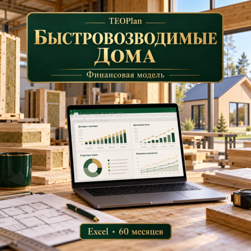 Финансовая модель производства и монтажа быстровозводимых домов на 60 месяцев в Excel TEOPlan