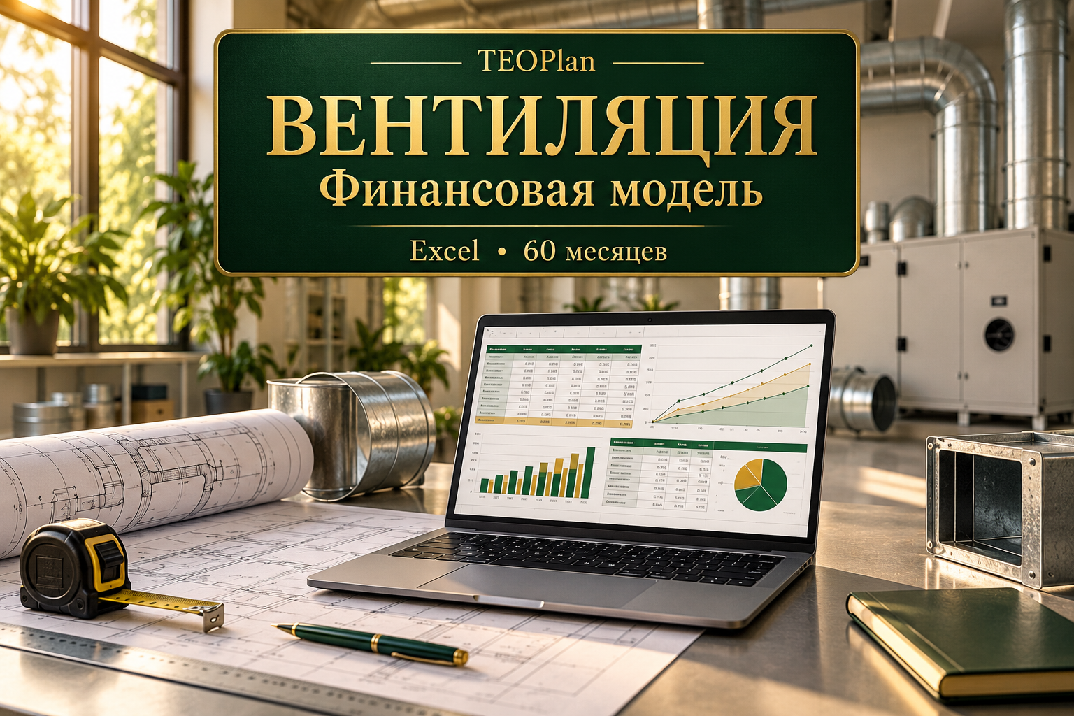 Финансовая модель монтажа и обслуживания вентиляции на 60 месяцев в Excel TEOPlan