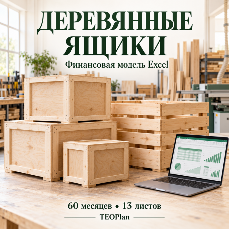 Финансовая модель производства деревянных ящиков в Excel — 60 месяцев